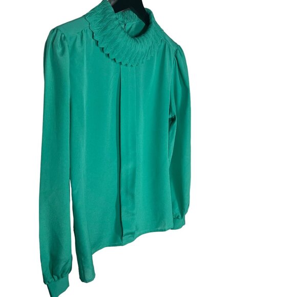 Vintage 80s Green Long Sleeve Bertha Collar Top Medium - Picture 2 of 10